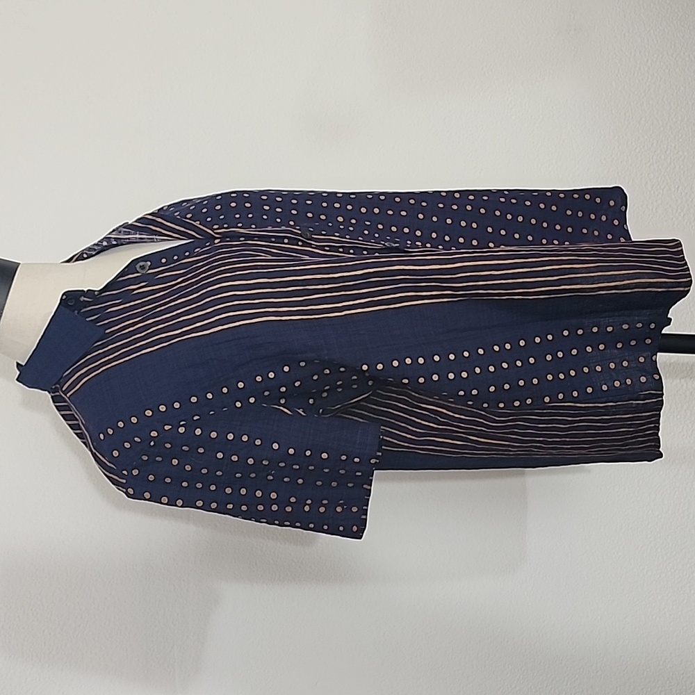 Vatpave Shirt Button Down Short Sleeve  Mens Polka dot and Stripe Navy Size M - Picture 6 of 11